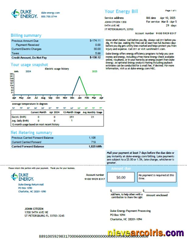 USA Duke Energy utility bill, version 4